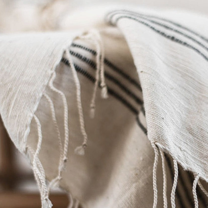 Tihku Towel Collection | White with Grey Stripes - Hand Woven
