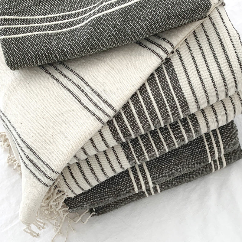 Tihku Towel Collection | Grey with White Stripes - Hand Woven