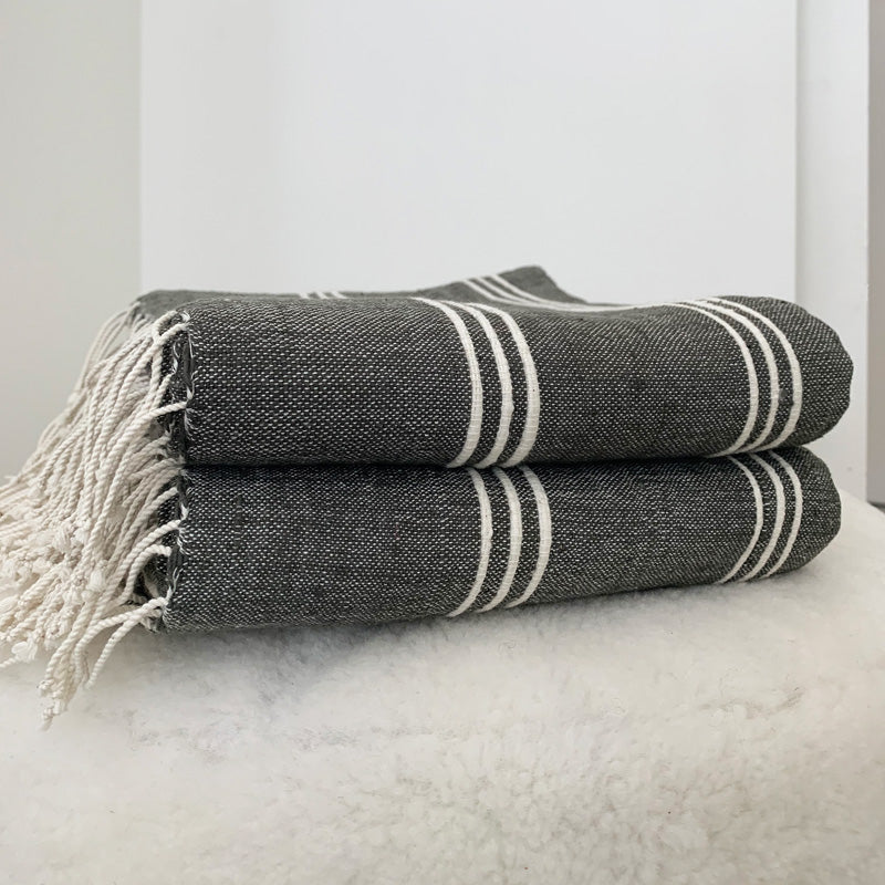 Tihku Towel Collection | Grey with White Stripes - Hand Woven