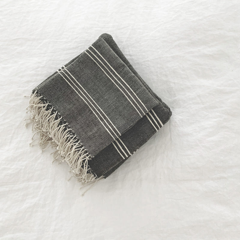 Tihku Towel Collection | Grey with White Stripes - Hand Woven