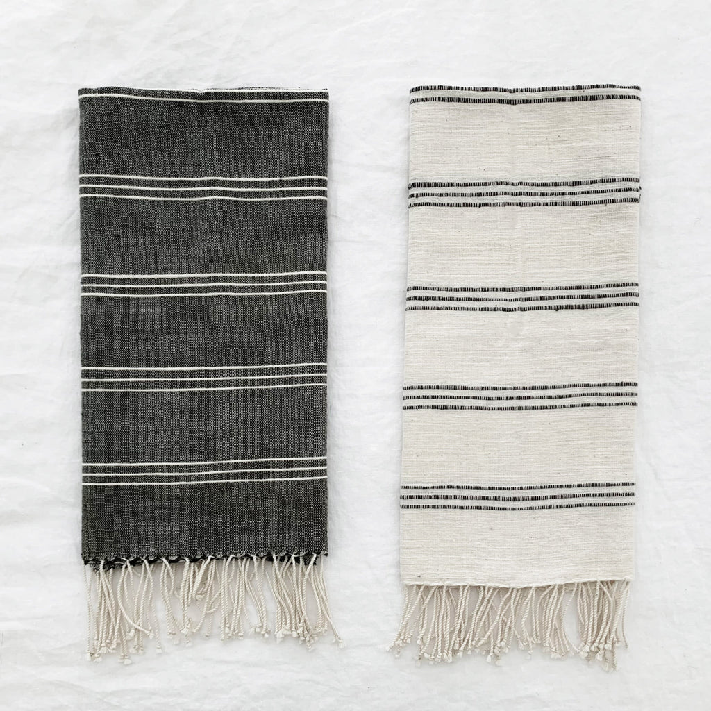 Tihku Towel Collection | White with Grey Stripes - Hand Woven