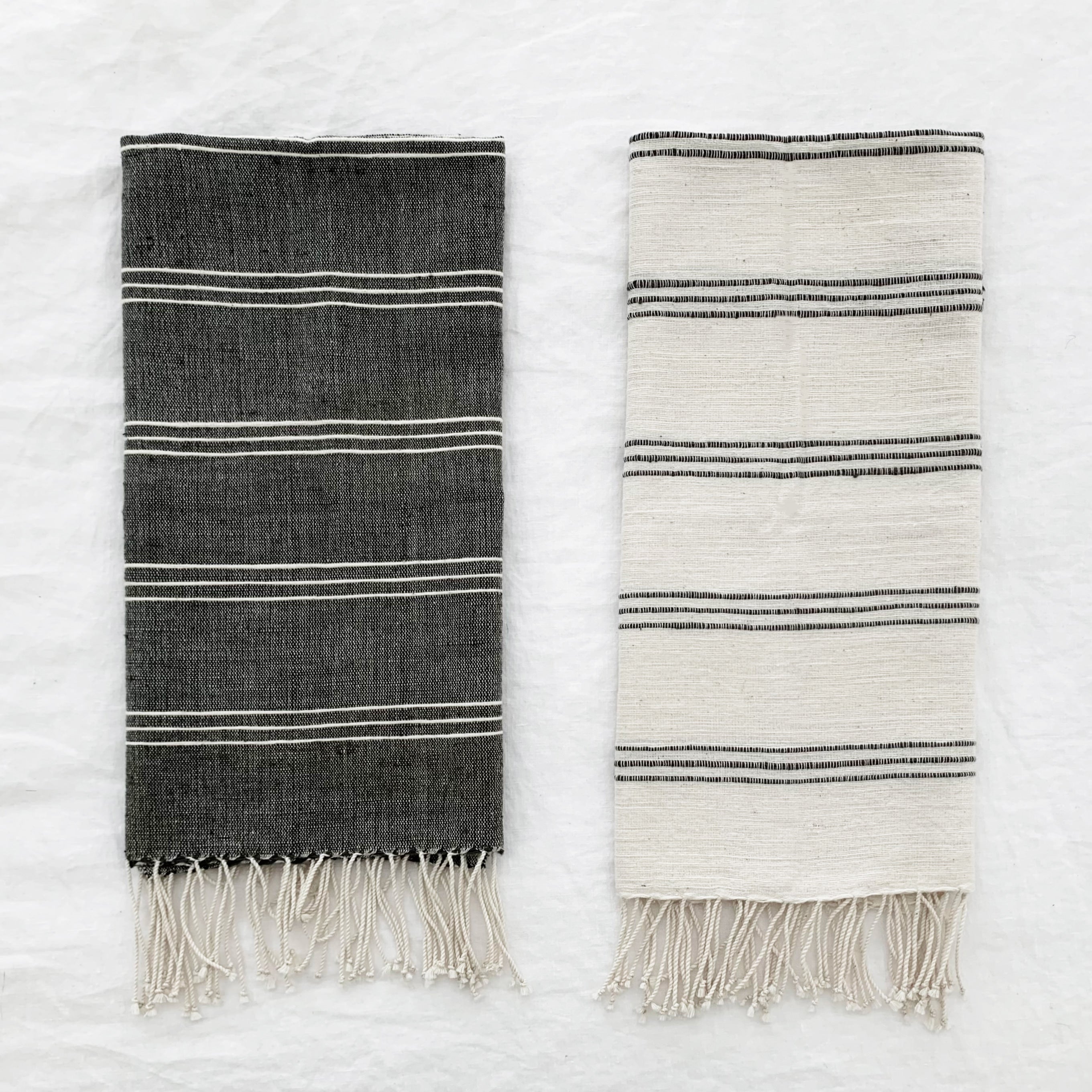 Tihku Towel Collection | White with Grey Stripes - Hand Woven