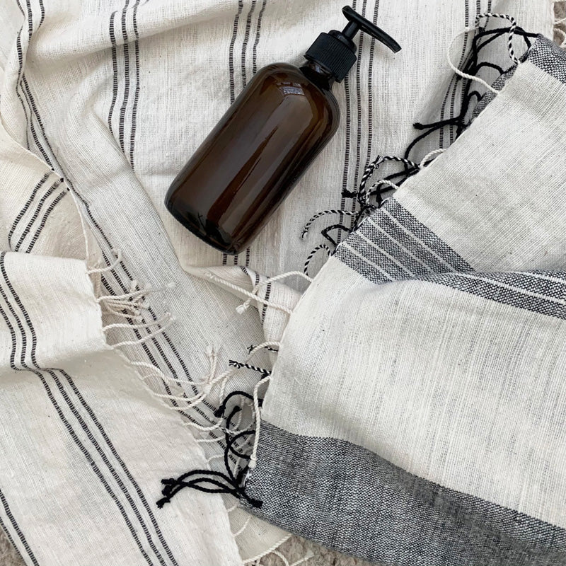 Tihku Towel Collection | White with Grey Stripes - Hand Woven