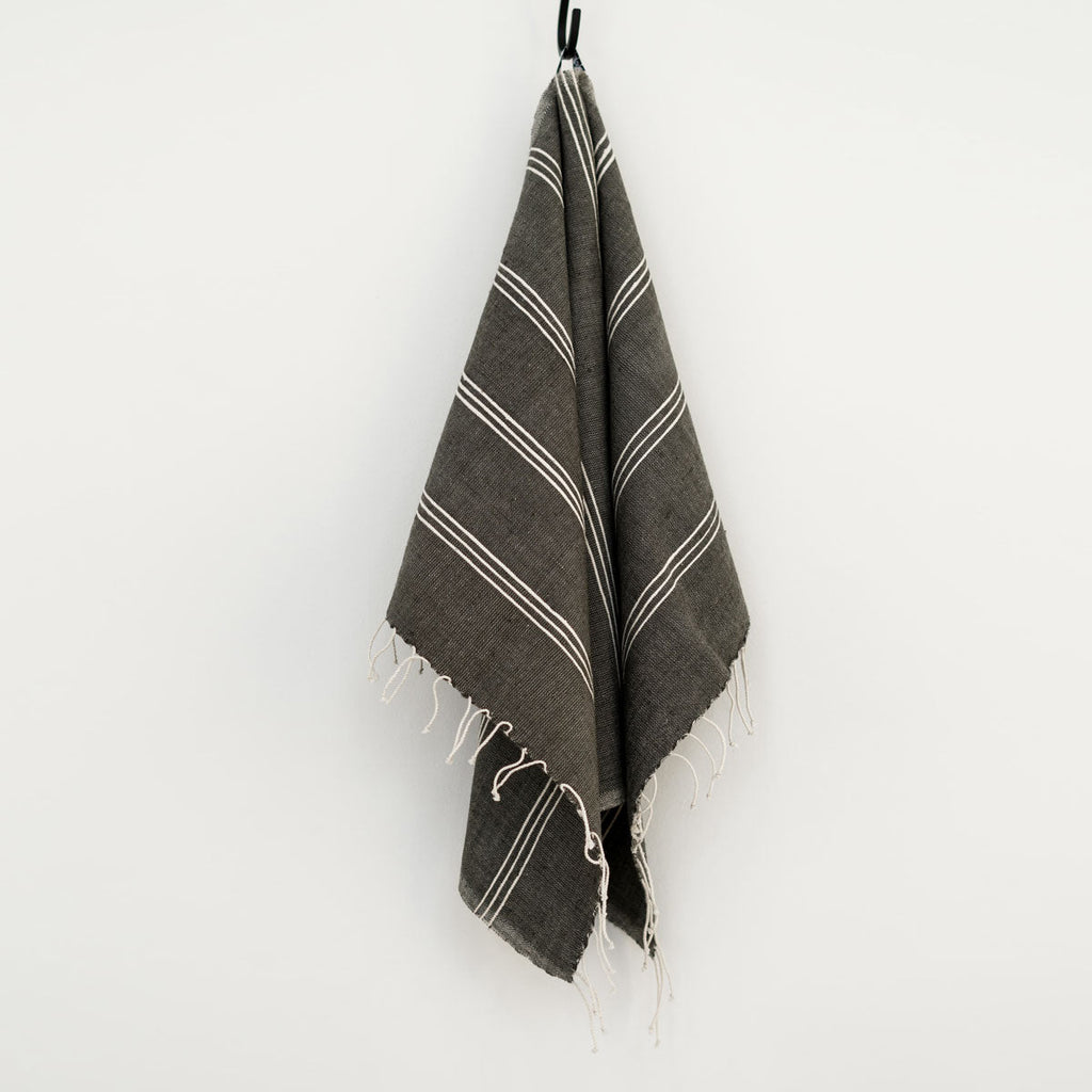 Tihku Towel Collection | Grey with White Stripes - Hand Woven