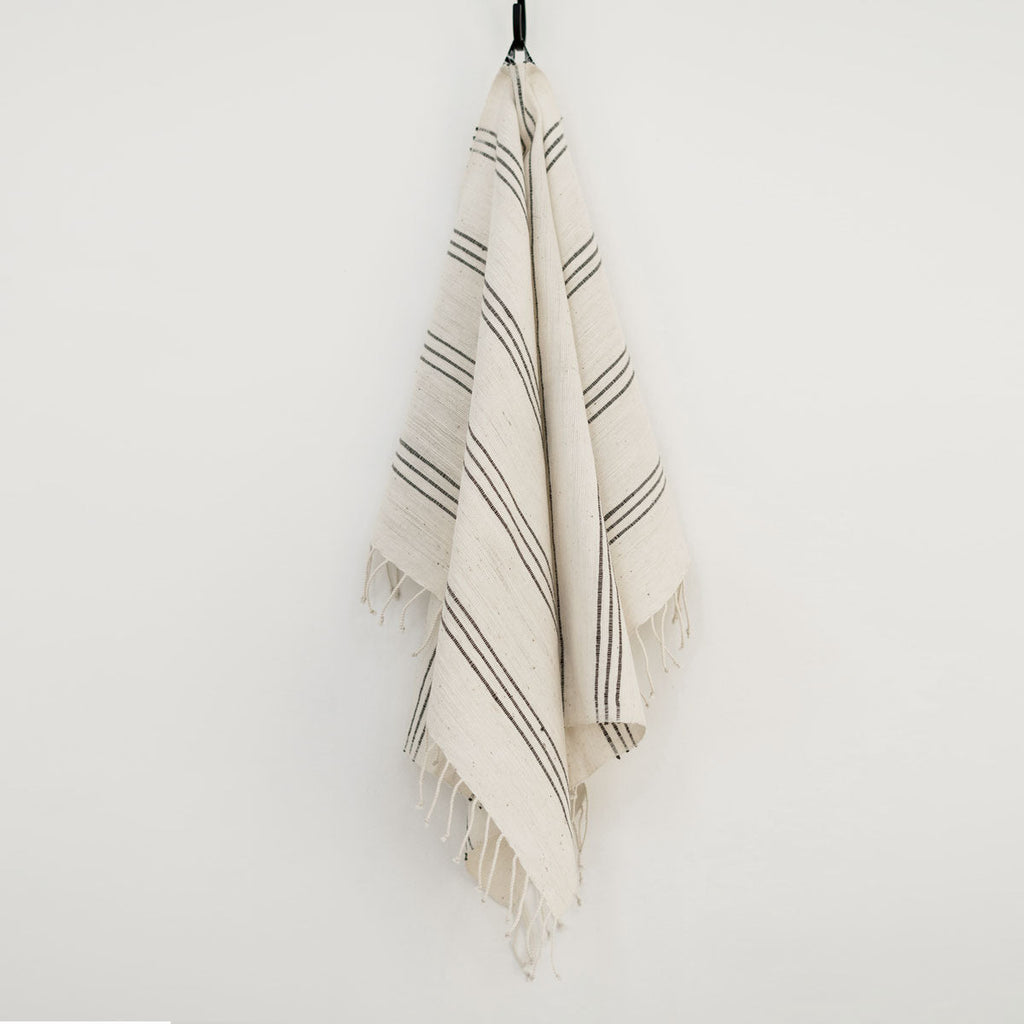 Tihku Towel Collection | White with Grey Stripes - Hand Woven